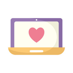 social media icon of a one laptop with purple color and one symbol of heart in the middle of it