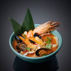 Japanese salad on a gray-black background.

