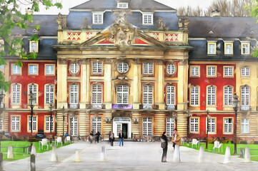 Fototapeta premium Beautiful palace fascade colorful painting looks like picture.