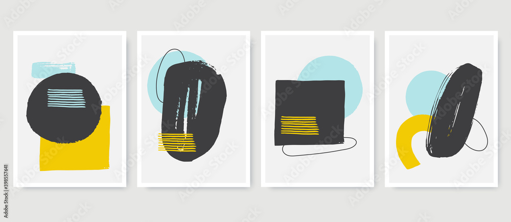 Aufkleber set of abstract posters in minimalist style with primitive hand painted shapes. trendy artistic comp