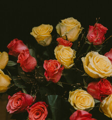 Bunch of yellow and pink roses