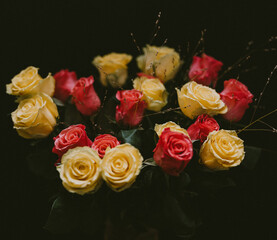 Bunch of yellow and pink roses