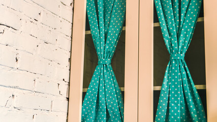 Curtains style pin-up. Green knitted fabric.