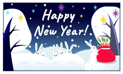 New year cars with many hares and a bag of carrots