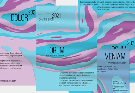 Flyer Layout with Paper Cut Craft Wavy Layered Texture