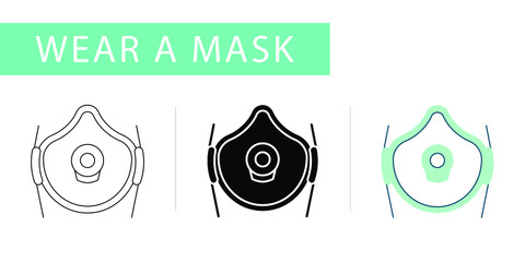 Wear a mask. Respiratory protection. Icons set