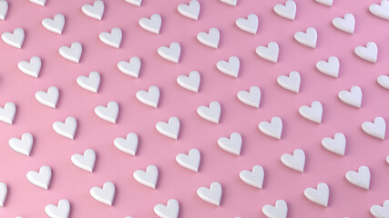 Heart shapes pattern on pink pastel background, 3d illustration