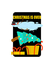 Christmas is over! Snowman melted. Open gift wrapping. Christmas Tree fell holiday is over. End of winter