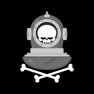 Skull in Underwater helmet isolated. Skeleton head in Old diving helmet. vector illustration