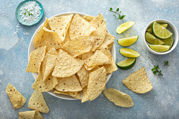 Corn tortilla chips in a bowl ready to be eaten