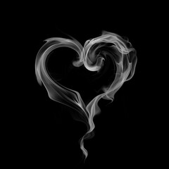Heart symbol made of smoke isolated on black background - 398563820