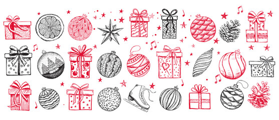 New Year and Christmas Hand drawn illustration.
