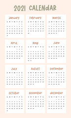 2021 Yearly Calendar, Calendar Planner, 2021 Planner, Organizer, Printable 2021 Calendar, Vector Illustration Background