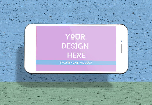 Horizontal Levitating White Smartphone Screen Mockup