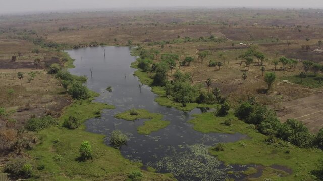Aerial shot of a beautiful lake in Africa, beautiful landscape in desert 