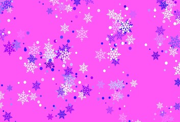 Fototapeta na wymiar Light Pink, Blue vector background with beautiful snowflakes.