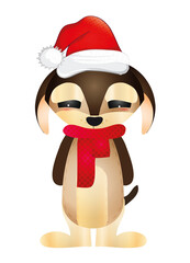 niedlicher Santa Claus Hund mit Schal und Mütze