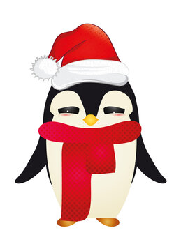 niedlicher Santa Claus Pinguin mit Mütze und Schal