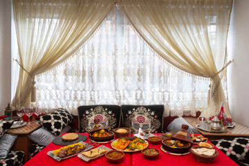 Table with typical Moroccan food