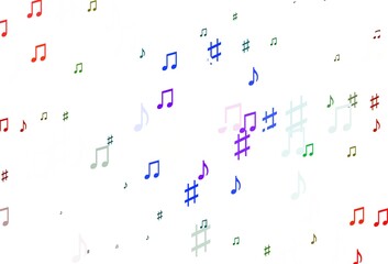 Light Multicolor, Rainbow vector background with music symbols.