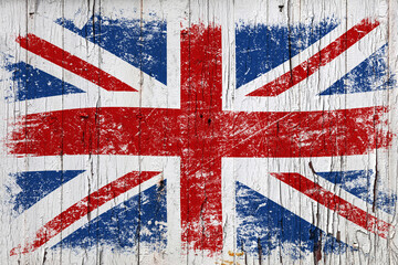 Fototapeta premium Grunge British flag over old white painted wood