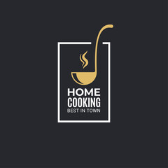 Home cooking logo with ladle on black background - 398574689