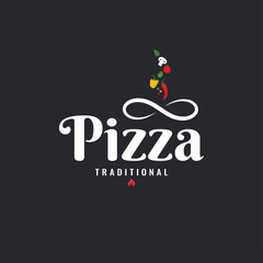 Pizza logo with pizza dough and vegetables - 398574891