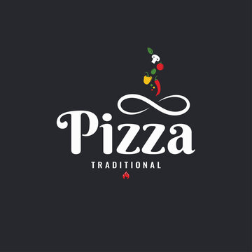 Pizza logo with pizza dough and vegetables