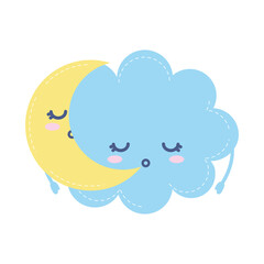moon and cloud sleeping on white background