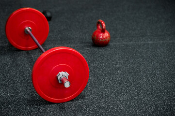 Fototapeta na wymiar Closeup image of a fitness equipment. Workout online concept