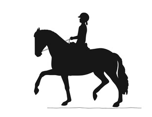 Vector silhouette of a young girl trots beautifully on a horse