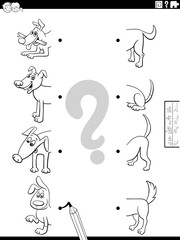 matching halves of cartoon dogs pictures coloring book page