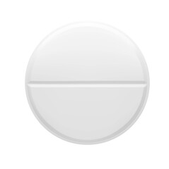 Realistic round tablet with a stripe in the middle. Vector illustration isolated on white background. Can be used for medical and cosmetic. EPS10.	