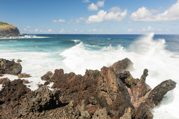 Rock beach at Easter Island, Rapa Nui, Pacific Ocean