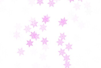 Light Pink vector layout with bright snowflakes, stars.