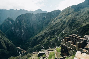 Mountains green landscape with ruins in Peru