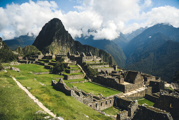 Fototapeta na wymiar Mountains green landscape with ruins in Peru