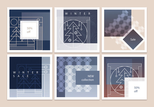 Christmas Sale Social Media Layouts in Art Deco Style