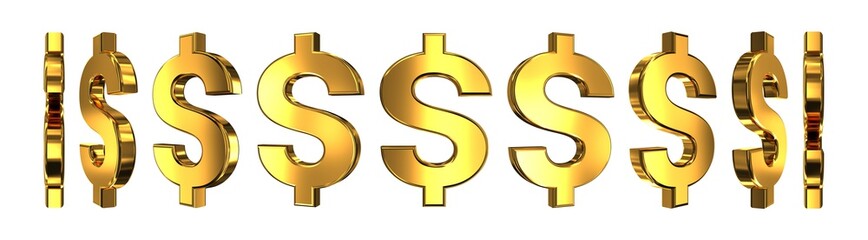 Obraz premium 3D animation, spinning of a golden dollar symbol. Rotation on white background