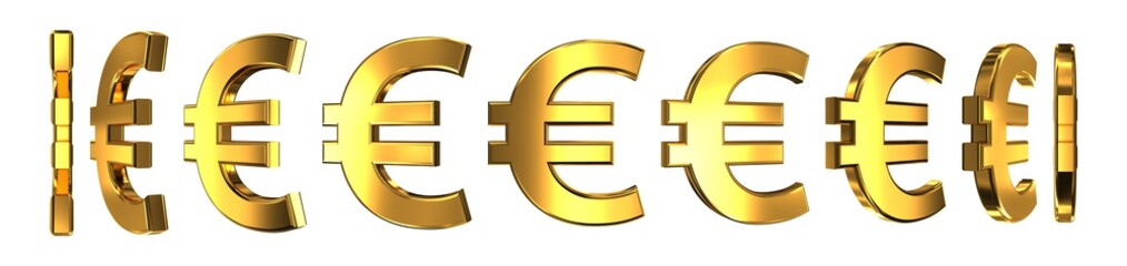 Fototapeta premium 3D animation, spinning of a golden euro symbol. Rotation on white background