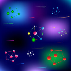 Molecule model, Structure atom. 3d illustration. Science background universe and molecule