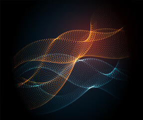 Smooth smoke particle wave, orange, blue color. Vector illustration
