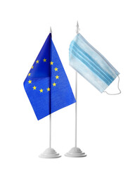 EU flag and medical mask on isolation