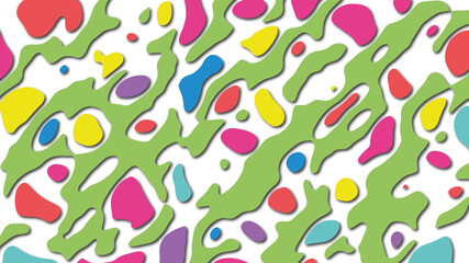 Background with colored wavy geometric forms. Smooth shapes in different bright colors in papercut style on white background.