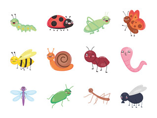 icon set of cute insects, colorful design