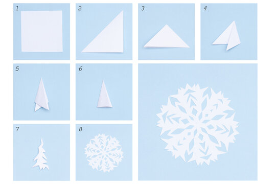 Step by step instruction how to make paper snowflake. DIY concept.