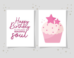 cupcake card with happy birthday to the most beautiful soul lettering