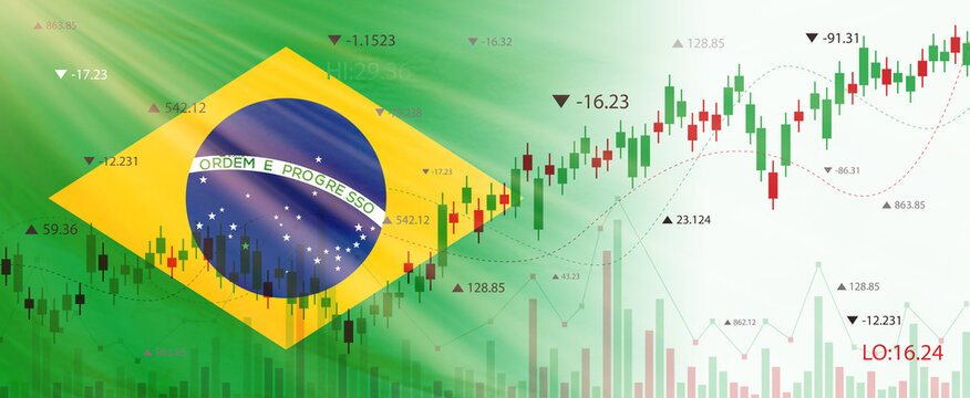 Creative (Brazil) flag banner with stock exchange market ,Graph chart of stock market investment world trading, 3D illustration.