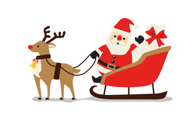 Santa Claus is sitting in a deer sleigh