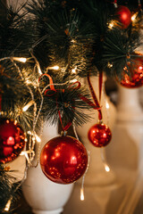 Christmas decorations. red balls on the christmas tree